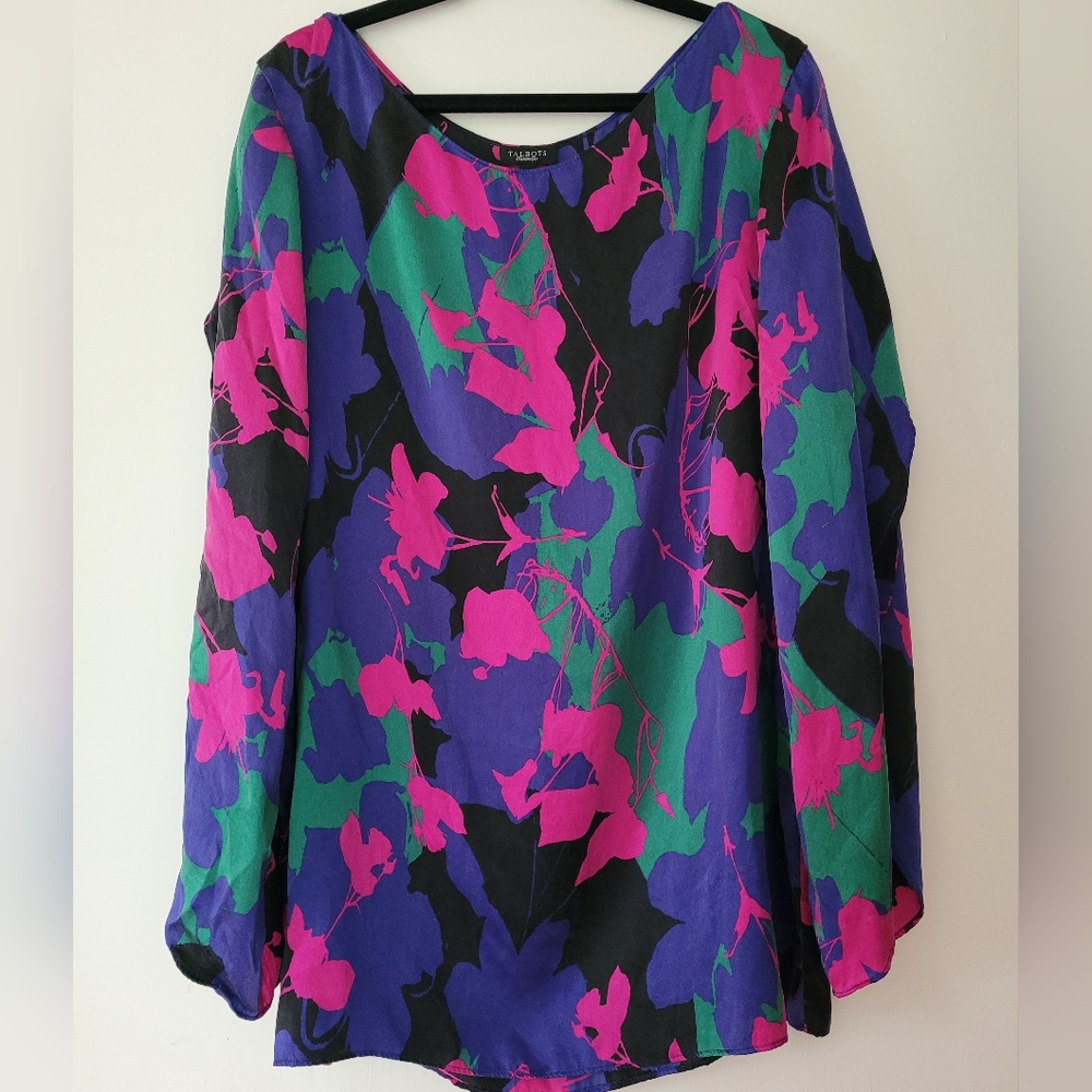 Talbots Flowy Multicolor Floral Silk Blouse 14